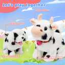 Hopearl Walking Cow Interactive Electronic Pet Plush Diary Cattle Toy with Sounds and Movements MOO Nodding Head Wag Tail Animated Gift for Toddlers Birthday, Black, 7''