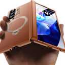 for Samsung Galaxy Z Fold 7 Case - Luxury Leather Zflold 7 Case with Screen Protector, Kickstand and 360 Ring Holder Brown