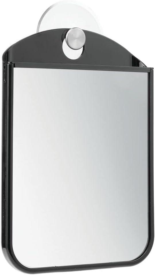 mDesign Bathroom Shower Suction Fog Away Shaving Mirror - Black/Brushed