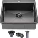 Friho 25x22 Inch Black Drop In Kitchen Sink, Stainless Steel Square RV Laundry Utility Sink, 25 Inch Topmount Deep Small Single Bowl Kitchen Sink, 25"x22"x9"