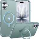 Magnetic Ring Stand Case for iPhone 17-120° rotatable Stand, Shockproof, Non-Slip, N52 Magnet, Matt Transparent Back, Easy to Clean, Military Standard Drop Protection (Lake Blue)