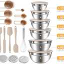Mixing Bowls with Airtight Lids Set, 20 PCS Kitchen Gadgets Set, 6 Stainless Steel Bowls,3 Grater Attachments, Non-Slip Silicone Bottoms, Great for Serving & Baking, Size 5, 4, 3.5, 2.1, 1.5, 1.1QT (Khaki)