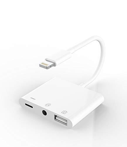 Apple Certified for iPhone Headphone Adapter 3.5mm AUX Audio Jack and Charger Extender Dongle Earphone Headset Converter Lightning Male to USB Female OTG Cable Camera Memory Connector Kit Splitter