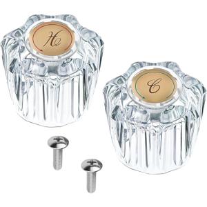 2 Pcs Bathtub Faucet Handles Shower Knobs Replacement Hot and Cold Bathroom Sink Faucet Knob Replacement with Screws Inner Hole Diameter of 8mm Compatible with Delta/LDR/Delex/Peerless Faucets, Gold