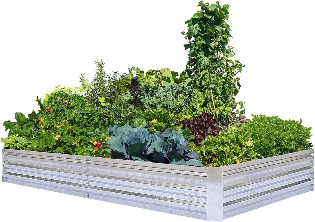 Galvanized Raised Garden Bed (8x4x1ft) Overlapping 4-Inch Panels + 4 Support Bars, Heavy-Duty Metal Planter Box for Vegetables, Herbs, Flowers, No-Deformation Steel Garden Kit