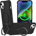 Designed for iPhone 14 Plus Case with Magnetic Stand [Military Drop Protection][Compatible with Magnet] Shockproof 14 Plus Phone Case with Ring Holder, Black