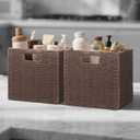 Wicker Storage Baskets for Organizing, 3 Pack Rustic Foldable Square Basket for Shelves, Handwoven Cubby Organizer Bins for Home Decor, Small Cube Storage Bin for Closet Organization (Brown 11 inch)