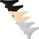 Closecret Lingerie Women 6 Pack Seamless Thongs Underwear Ice Silk Comfy G-string Panties (Large)