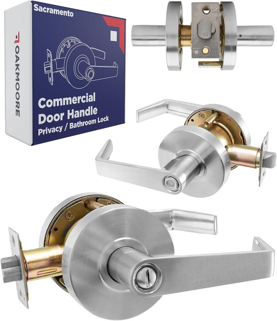 Commercial Bathroom Door Handle with Lock | Privacy Commercial Door Locks | Grade 2 Restroom Door Handle Lever | For Offices & Industrial Use | UL CUL & ADA Nickel Chrome Finish ANSI A156.2