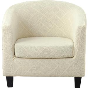 Club Chair Slipcover 2 Piece Jacquard Round Barrel Chair Covers Soft Stretch Tub Chair Slipcover Armchair Covers Furniture Protector for Living Room Hotel Counter Cafe (Jacquard Beige)