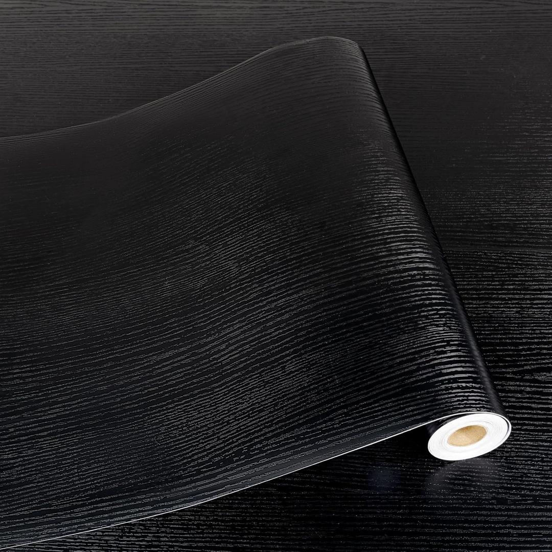 Peel and Stick Floor Tile - Black Wood Vinyl Flooring Roll Waterproof for Kitchen and Bathroom - 11.8in X 118in Self Adhesive Floor Tiles Removable