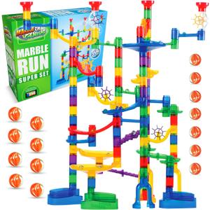 Marble Genius Marble Run - 150 Complete Pieces Maze Track Easter Toys for Adults, Teens, Toddlers & Kids Aged 4-8 Years Old, (85 Translucent Marbulous Pieces + 65 Glass-Marble Set), Super Set