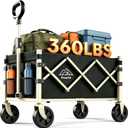 Collapsible Wagon with Wheels, 360LBS Tool-Free Black Folding Cart