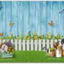 ZTHMOE 10x8ft Fabric Spring Photography Backdrop Easter Garden Floral Background Butterfly Grass Blue Wooden Wall Banner Photo Booth Studio Props