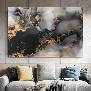Dthllay Abstract Wall Art Painting - Black, Gray, Gold Marble - 16x24inch Indoor Wall Decor, Unframed Canvas Print - Perfect for Bedroom, Bathroom, Dining Room