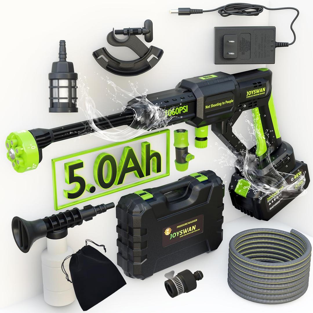 Cordless Pressure Washer,1060 PSI Battery Power Washer with 5.0Ah Superpower Battery, 3 Speed Adjustment/2.8 GPM, 6-in-1 Nozzle Battery Operated Power Washer for Cars, Fences, Patio, Furniture