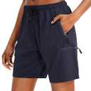 SANTINY Women's 5''/ 7''/9'' Hiking Cargo Shorts Quick Dry Lightweight Summer Shorts for Women Athletic Golf Zipper Pockets (Blue, XL)