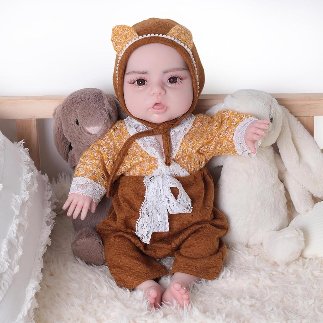 Silicone Reborn Baby Dolls 10/18.5 inch Full Body Doll Girls for Gifts (10 inch Beige)