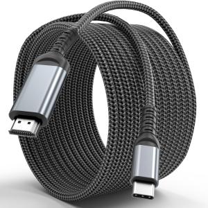 USB C to HDMI 15 Feet Cable 4K, Anti-Interference Gold-Plated Plugs, Aluminum Type-C to HDMI Cord, Thunderbolt 3 & 4 Compatible for MacBook, iMac, iPad Pro, Galaxy, Surface, Dell, HP