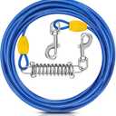 Petbobi Dog Tie-Out Cable 10ft - Outdoor Leash 4mm Metal Cable with Shock Absorbing Spring 360° Swivel Clips, Chain for Dogs Yard Camping, Fit Small Medium Large Pets Up to 120lbs, Blue