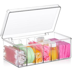 Teenyyou 1 Pcs 8.5 x 4.9 x 3.5 Inch Large Capacity Acrylic Lash Extension Cart Organizers and Storage 6 Divided Eyelash Extension Supply Storage Box Clear Eyelash Cart with Lid Technician Lash Techs