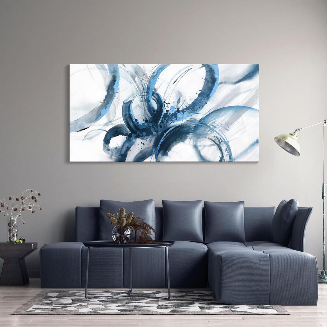 Blue Wall Art Large Pictures for Living Room Abstract Wall Decor Wall Decoration Print Pictures Canvas Framed Artwork Minimalist Paintings for Office Above Bed Wall Decor 2448in
