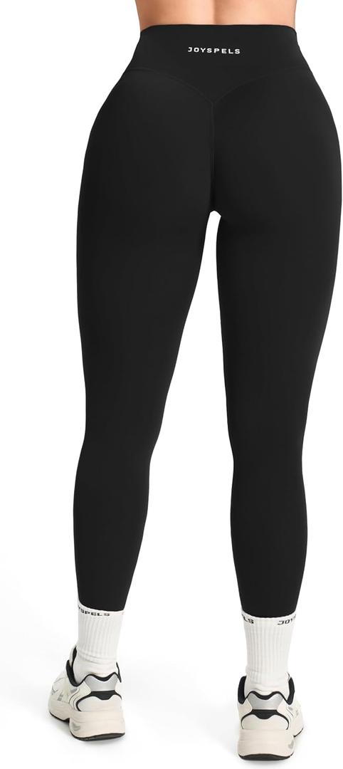 JOYSPELS Womens No Front Seam Workout Hidden Scrunch Legging 25"/ 28" High Waisted Booty Lifting Tummy Control Gym Yoga Pants (Black, L)