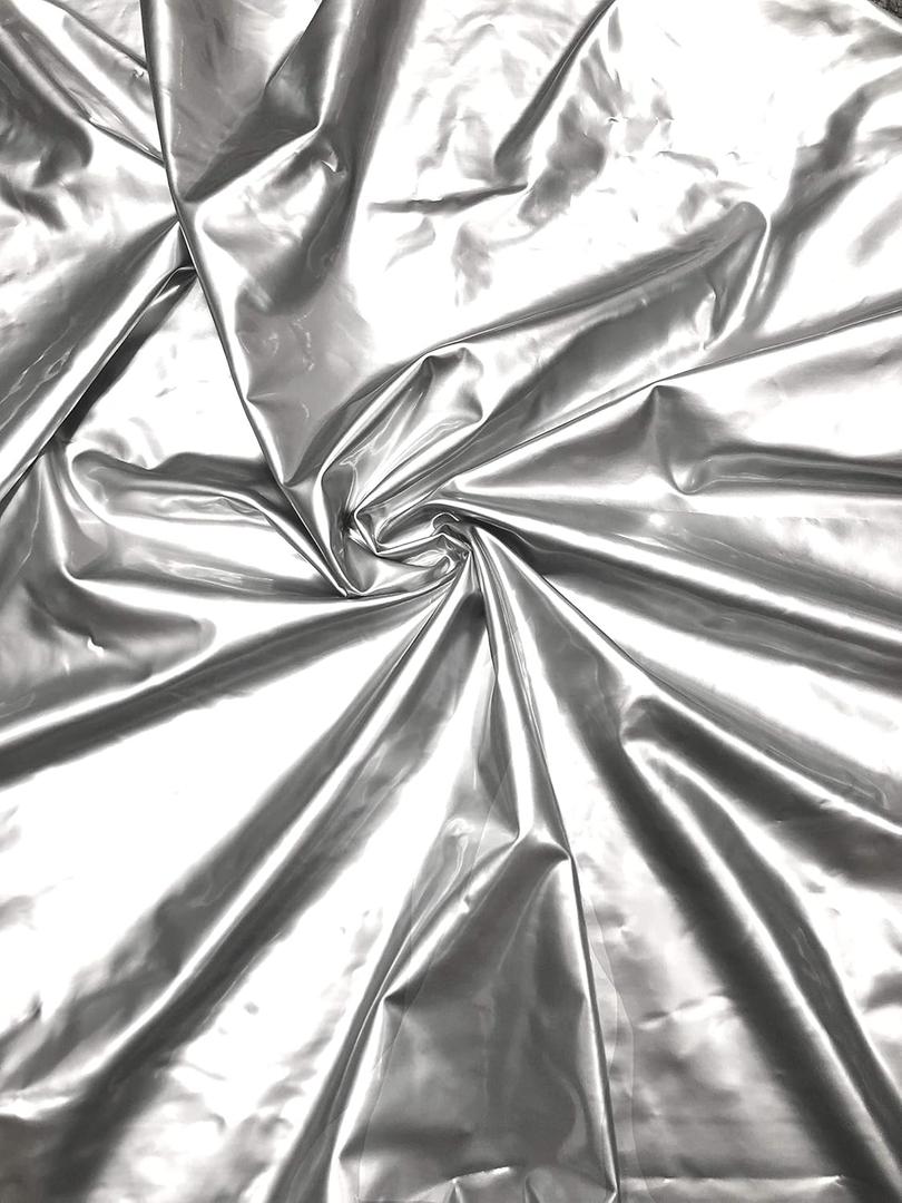 Polyester Spandex Shiny Silver Faux Vinyl 2 Ways Stretch Fabric