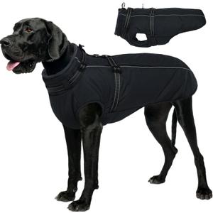 Lelepet Dog Coat for Large Dogs Waterproof Dog Jacket with Harness Built in Reflective Fleece Jacket with Zip Cold Weather Coats for Dogs Outdoor, Cozy Thermal Pet Snowsuit, Weimaraner, Black, XXL