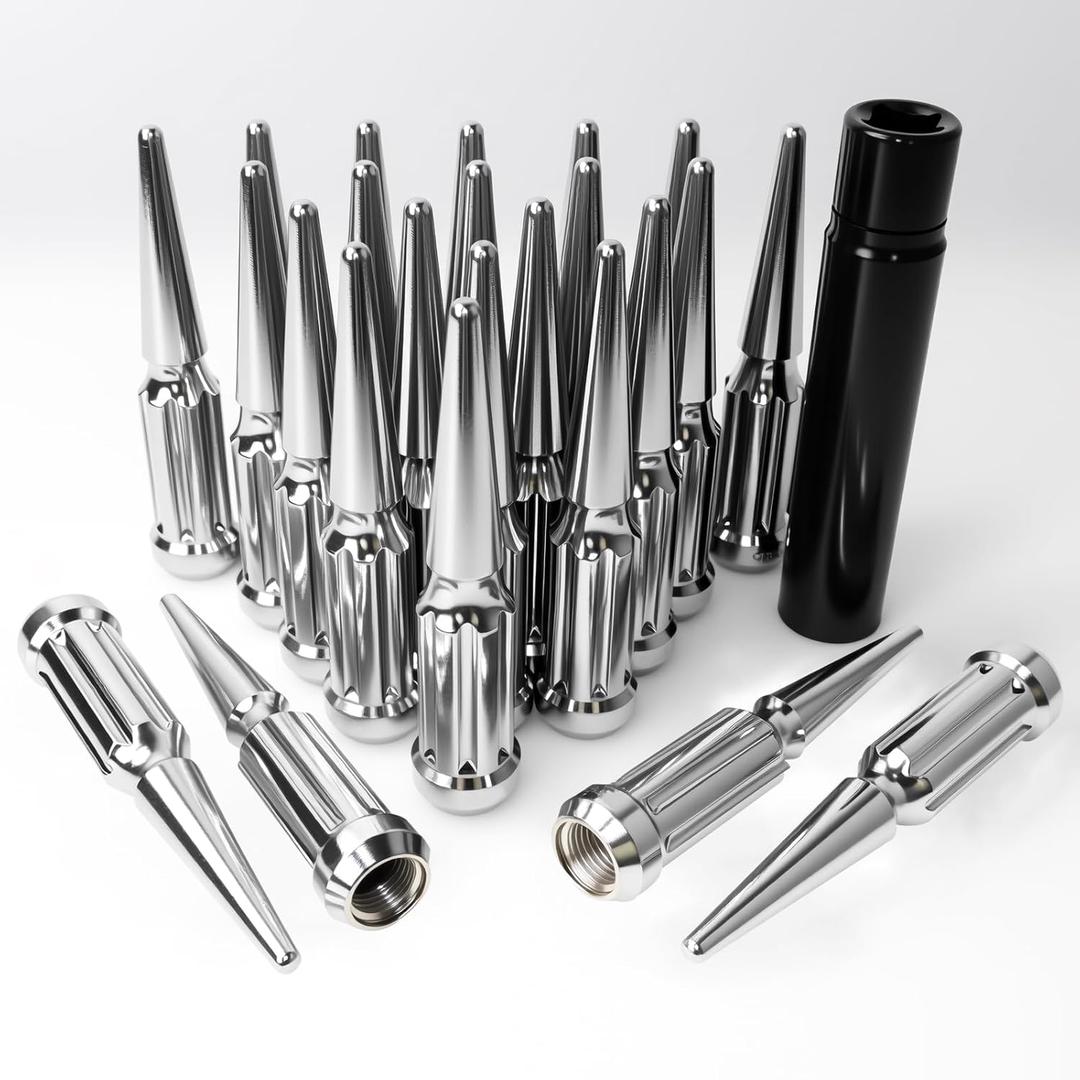 M14x1.5 Spiked Lug Nuts, 3/4" Hex Closed End Nut with 1 Socket Key, Wheel Spiked Lug Nuts for Silverado Sierra 1500 2500 3500, F150 F250 F350, Fit for Aftermarket Wheel (Chrome)