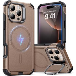 ESR for iPhone 16 Pro Case with Stand, 23FT Military-Grade Drop Protection, Heavy Duty Magnetic Phone Case, Compatible with MagSafe Accessories, Cyber Series, Gold