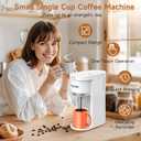 Small Single Serve Coffee Maker, Fast Brew One Cup Coffee Machine for K Cup and Grounds, 6 to 12 oz. Brew Sizes, Capsule Coffee Machine with Descaling Reminder and Viewing Tank, White (9.45 Inches)