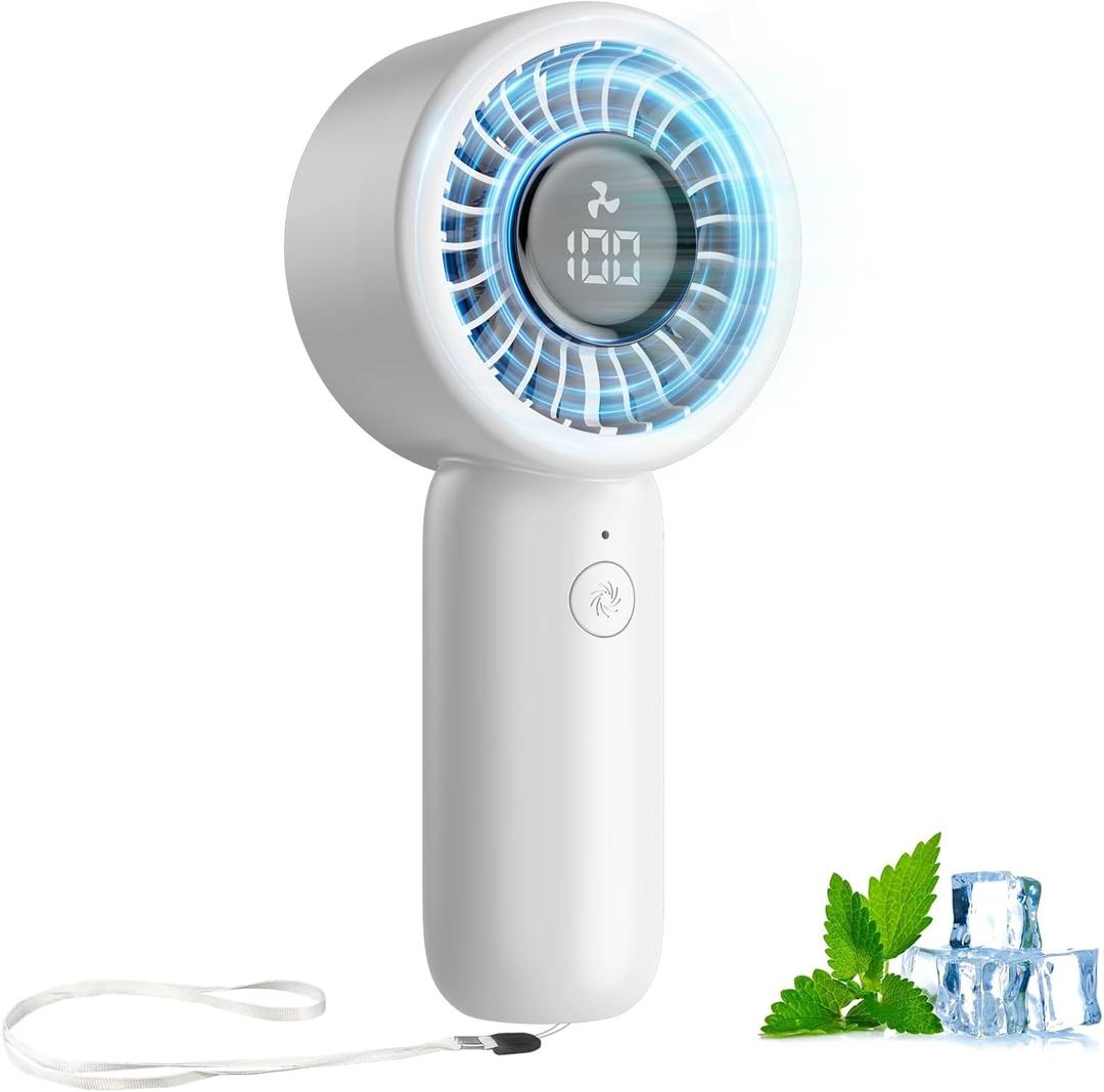 Portable Mini Handheld Fan - 5 Speeds, USB-C Rechargeable, Patented 3D Petal Airflow, Low Noise, 3-11H Runtime, LED Display, Lightweight Compact for Travel/Office/Home/Outdoor - White