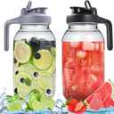 Glass Pitchers with Lid, Set of 2, 64OZ Leak-Proof Airtight Mason Jars, Wide Mouth Water Jugs for Cold Brew Coffee, Iced tea, Milk, Food Storage, Sun Tea Jar. (Black+Grey)