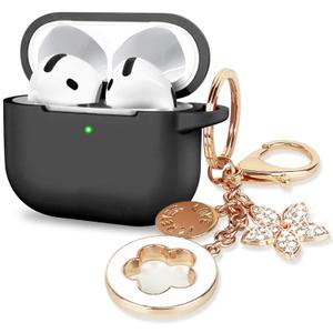 Case Cover for Apple Airpods 4 - VOTILE Airpods 4 Cases 2024 Cover Women Silicone iPods 4 Earbuds Wireless Accessorie Charging Cases Girl Bling Keychain for Airpod iPods 4th Generation - Black