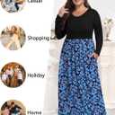 Womens Plus Size Maxi Dress Casual Long Sleeve Long Dresses with Pockets (Black, XL)