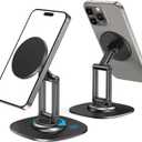CreaDream Magnetic Phone Stand, MagSafe iPhone Stand Holder for Desk with 360 Rotating Metal Base, Foldable Cell Phone Stand Compatible with iPhone 16 15 14 13 12 Pro Max and MagSafe Case (Black)