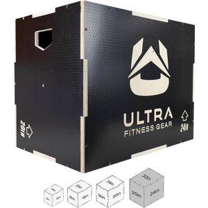 Wooden Plyo Box, 31 Plyometric Jump Training Squat, Step Up, Jumps & More Workout Size S, M, L, XL (X-Large 30/24/20)