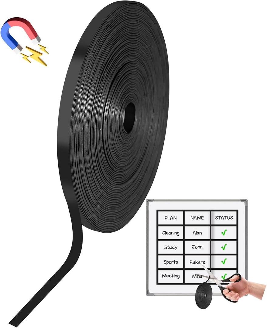 Magnetic Tape Roll, 120 ft x 1/5 Inch Magnet Tape for Whiteboard, Reusable Magnetic Whiteboard Borders & Dividers for Classroom, Office, Art (Black)