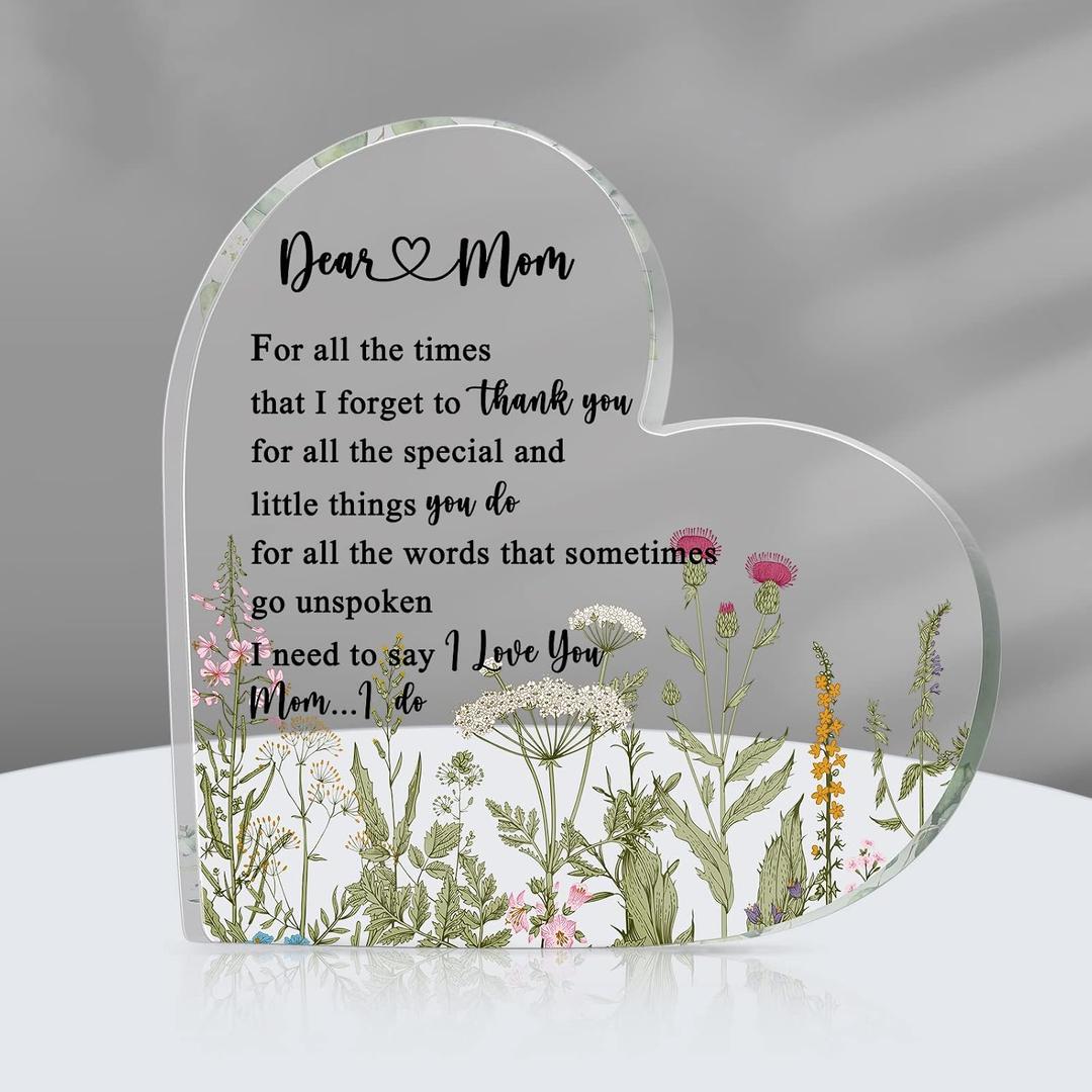 2 x Gerrii Mothers Day Gifts for Mom, Mom Plaque Birthday Gifts from Daughter Son - Acrylic Heart Keepsake Sign Best Mother Ever I Love You Plaque Desk Decor for 2026 Mother's Day Women Birthday Present