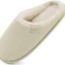 ONCAI Women's House Slippers, Cushion Memory Foam Waffle Upper Home Comfortable Warm Winter Cozy Soft Lightweight Indoor Best House Shoes Non-slip Rubber Sole US Size 10, Off White