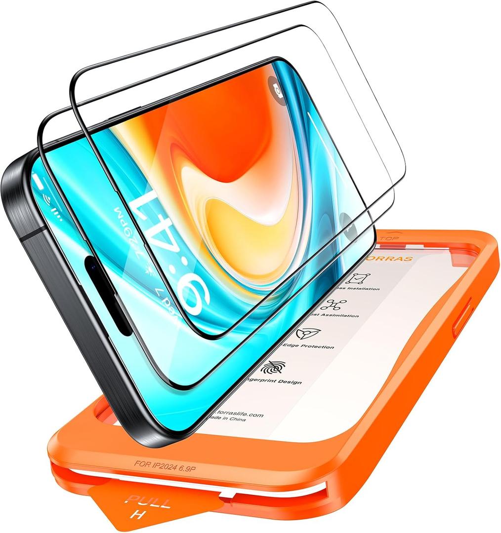 TORRAS Top-Notch Military-Grade Shatterproof for iPhone 15 Screen Protector [Most durable 9H+ Glass,Unbreakable from 12-foot Drop] for iPhone 14Pro&iPhone 15, Diamond Shield 2 Packs