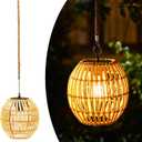 Livinlarge Hanging Solar Lantern Outdoor Waterproof, Large Solar Rattan Lantern Outdoor with Twine Handle, Bright Outdoors Hanging Lights with Edison Bulb for Garden Patio Yard Decoration