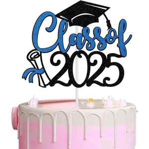 1Pack Class of 2025 Cake Topper Glitter Diploma Graduation Cap Cake Pick Congrats Grad 2025 Cake Decorations for 2025 Graduation Theme High School Boys Girls Graduate Party Supplies(Blue)