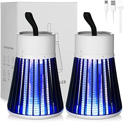 Kittmip 2 Pcs Electric Bug Zapper Bulk Rechargeable Mosquito Killer Fly Zapper Mosquito Trap Outdoor Portable Lamp with USB and Hanging Loop for Home Camp Insect, up to 6 Hours of Battery