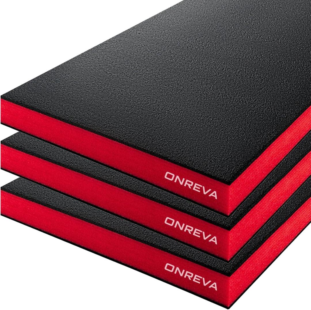 ONREVA Tool Box Foam Organizer 22x12x2 inch 3Pack, Kaizen Sheets for Pro Tool Control, Custom Tool Shadow Inserts for Cases & Drawers, High Density Polyethylene Foam, Black with Red