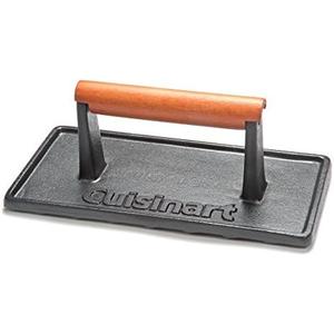 Cuisinart Cast Iron Grill Press with Wooden Handle, Heavy Duty Nonstick Rectangle Burger Press with Wood Handle, Perfect Grill Accessory for Steak, Bacon, Paninis and More