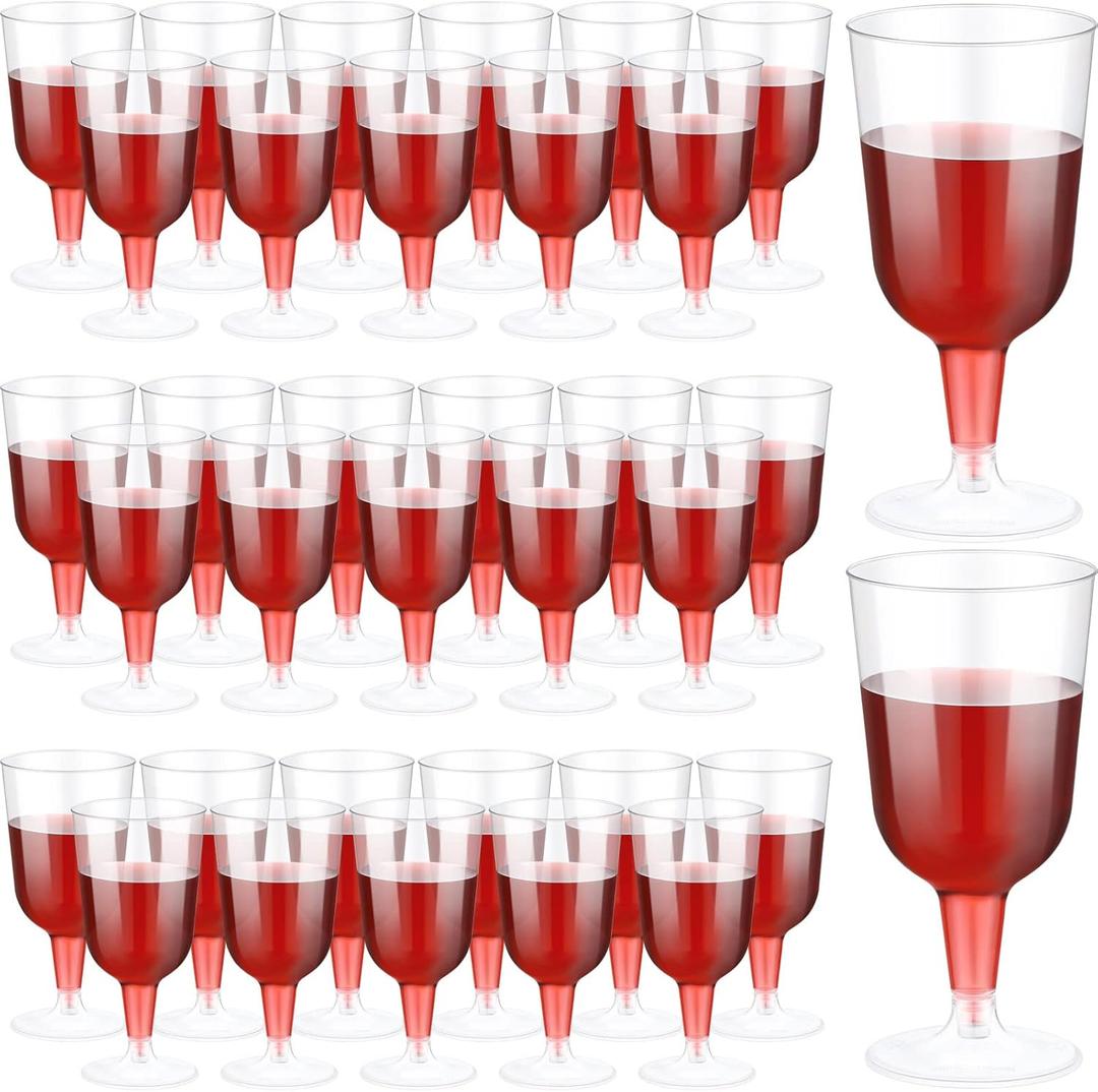 Meanplan 100 Pcs Plastic Wine Glasses with Stem 6oz Plastic Wine Cups for Parties Disposable Stackable, Wedding Picnics(Simple Style,Clear)