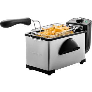 OVENTE Electric Deep Fryer 2 Liter Capacity, 1500 Watt Lid with Viewing Window and Odor Filter, Adjustable Temperature, Removable Frying Basket and Easy to Clean Stainless Steel Body, Silver FDM2201BR