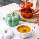 Dutch Oven Pot with Lid, Pumpkin Pottery Dessert Saucepan, Mini Baking Dish Cute Pumpkin Bowl, Covered Dutch Oven Ceramic Stockpot, White